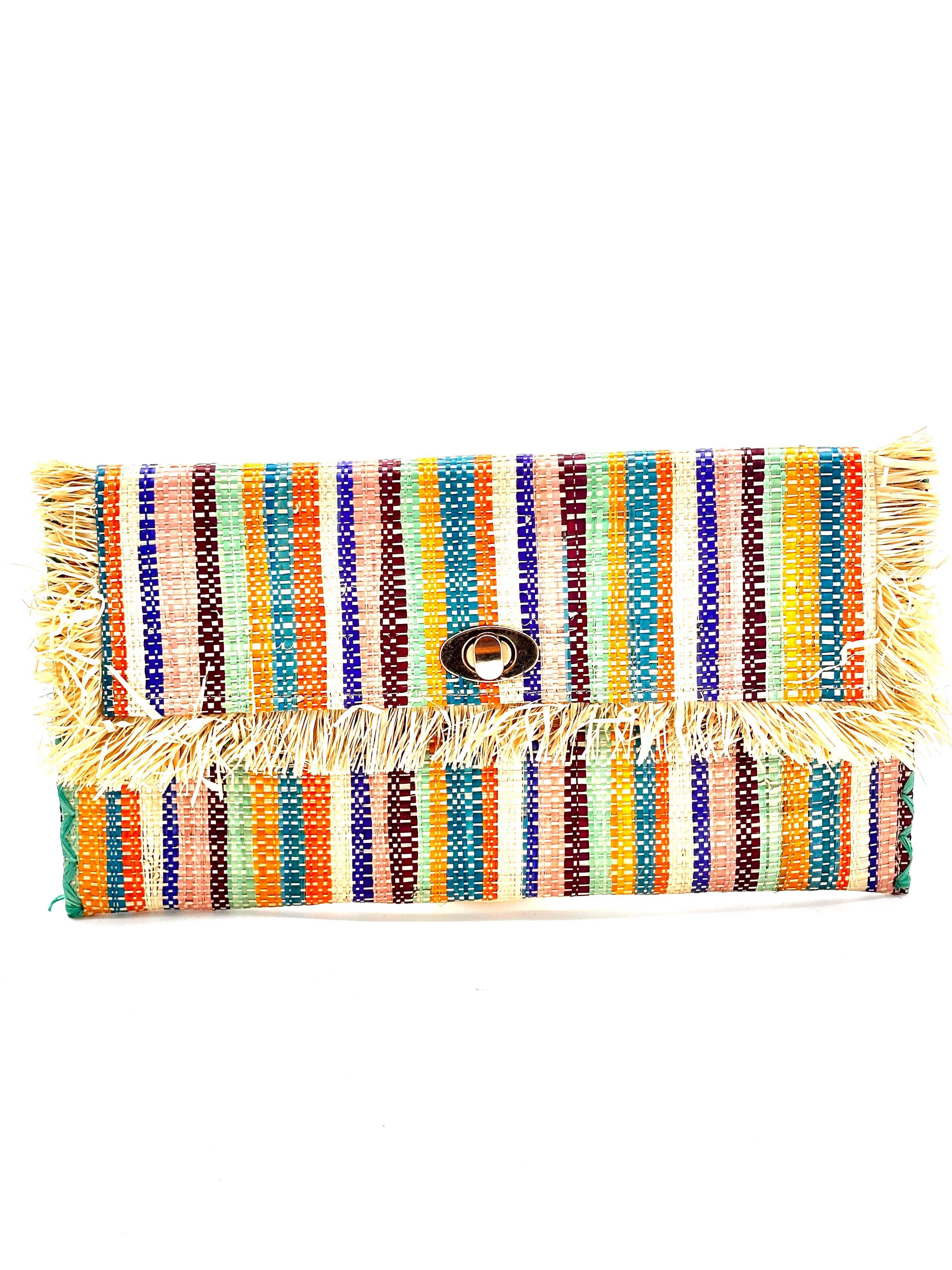 Sophie Straw Envelope Clutch Purse with Raw Fringe Trim Edge: Carmalita