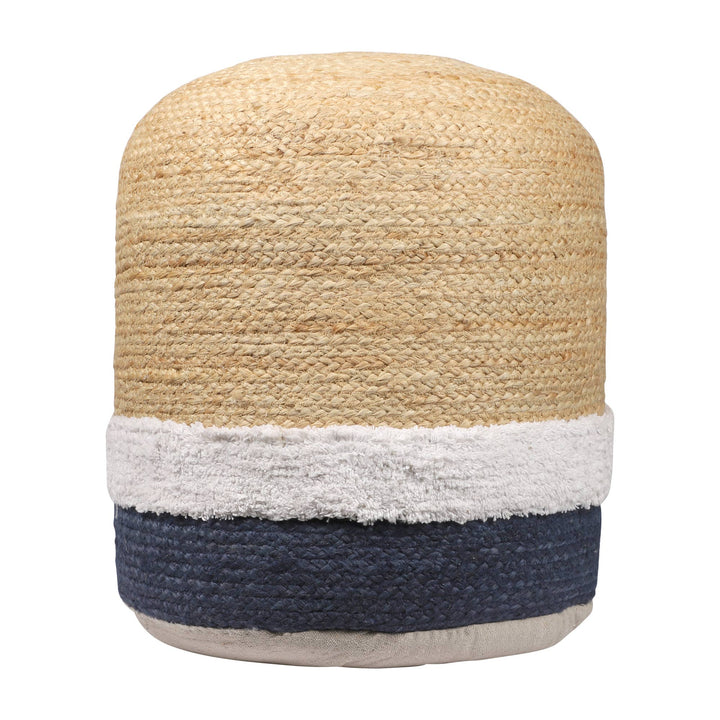 Transitional Nautical Natural/Navy Hand Woven Cylinder Pouf