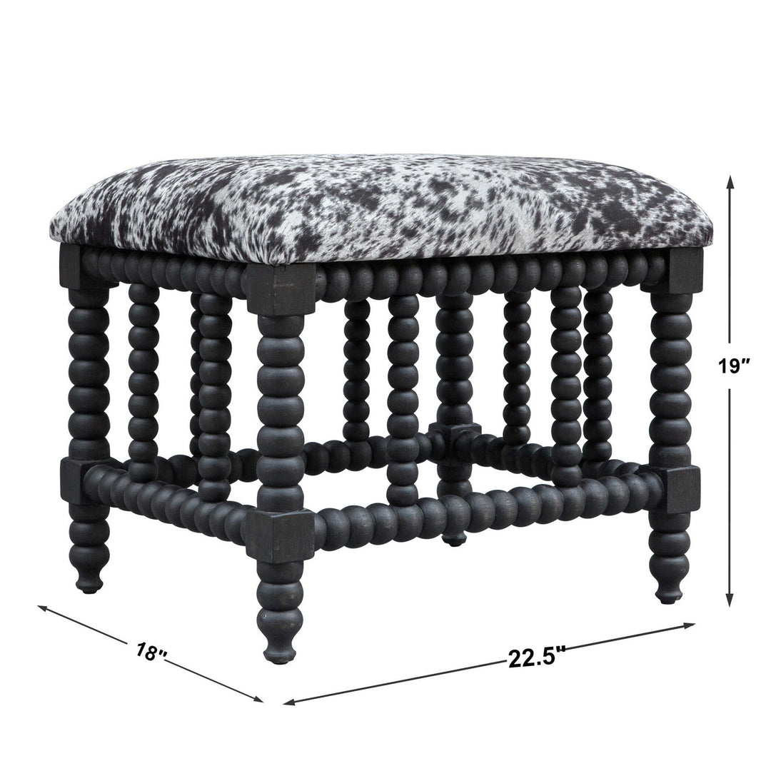 Rancho - Faux Cow Hide Small Bench - Black