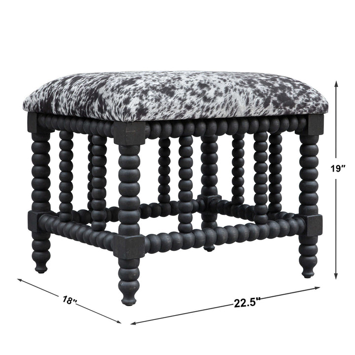 Rancho - Faux Cow Hide Small Bench - Black