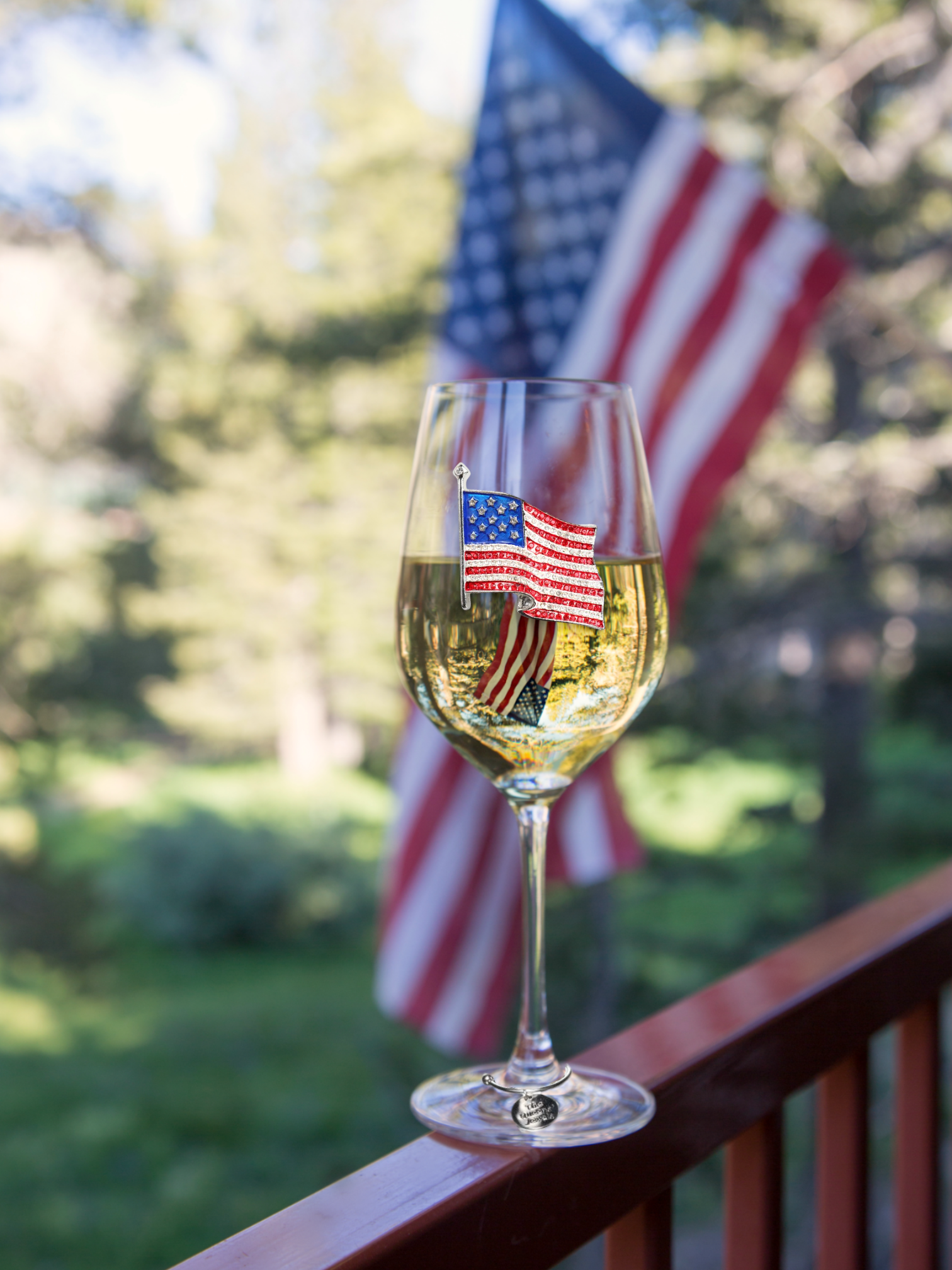 American Flag Jeweled Stemmed Wine Glass