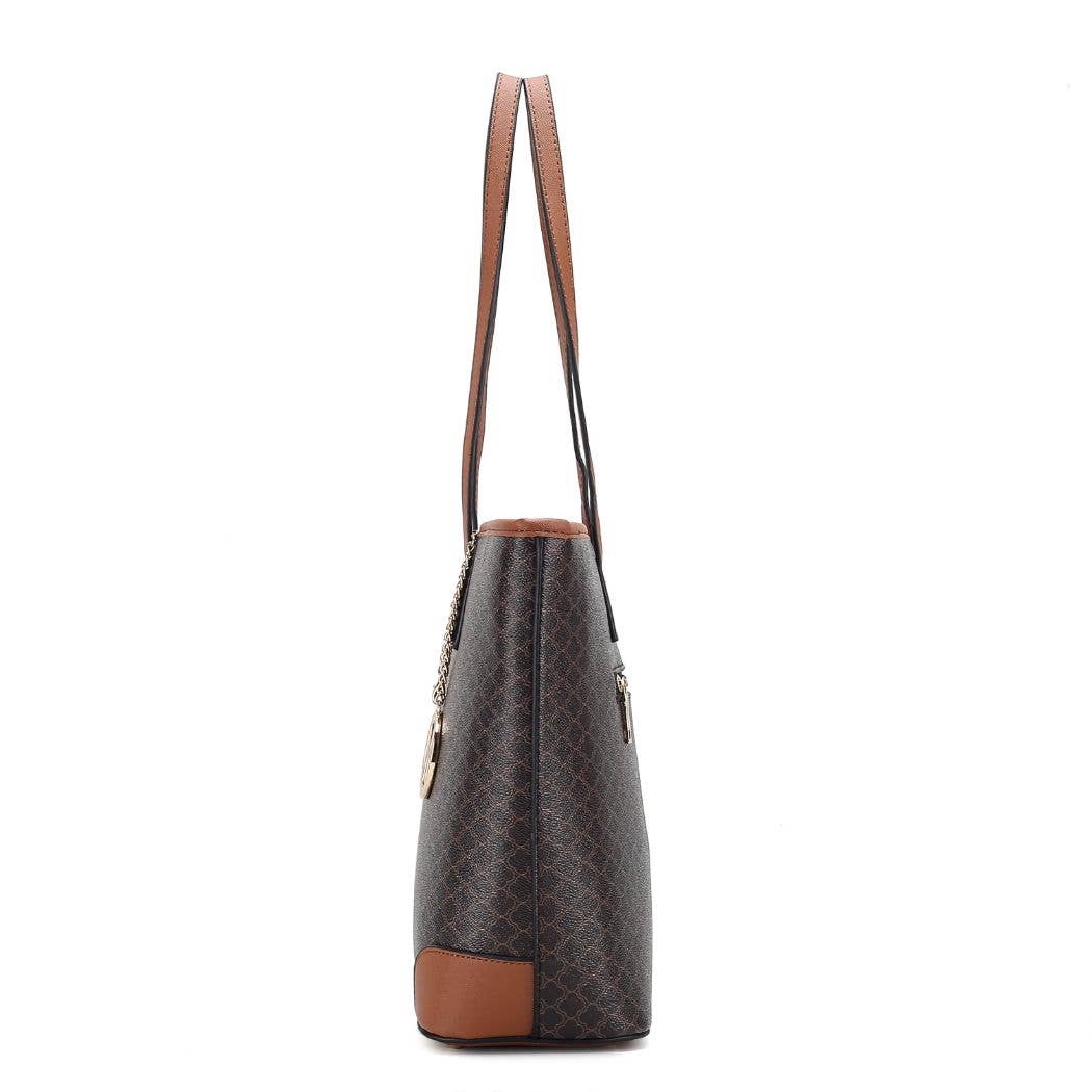 Arya Vegan Leather Women’s Tote Bag with Wristlet Pouch 2 pc: Black-Black