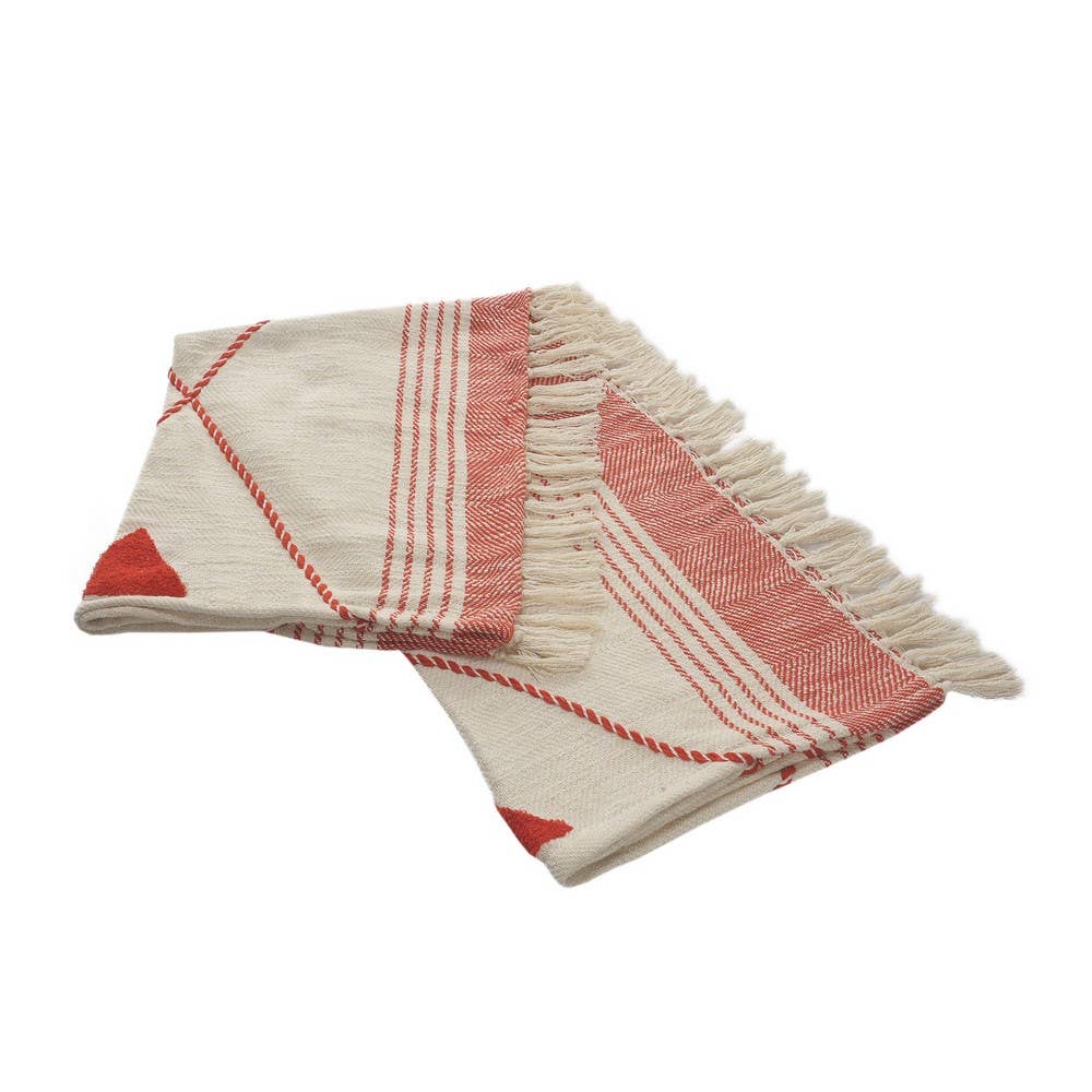 Coastal Edge Geometric Diamond Throw Blanket with Fringe: Blue/White