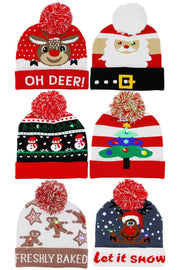 Big Kids Christmas Led Light-up Single Pom Beanie: ASSORTED / ONE SIZE