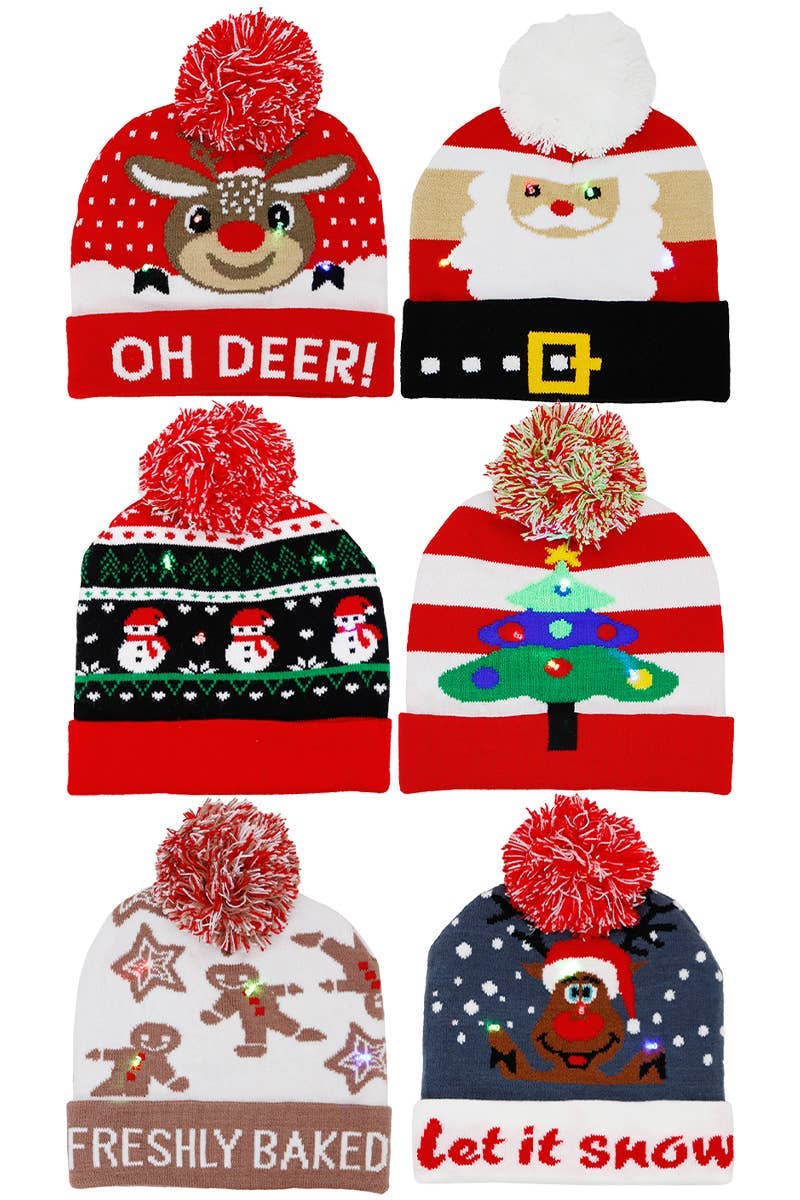 Big Kids Christmas Led Light-up Single Pom Beanie: ASSORTED / ONE SIZE