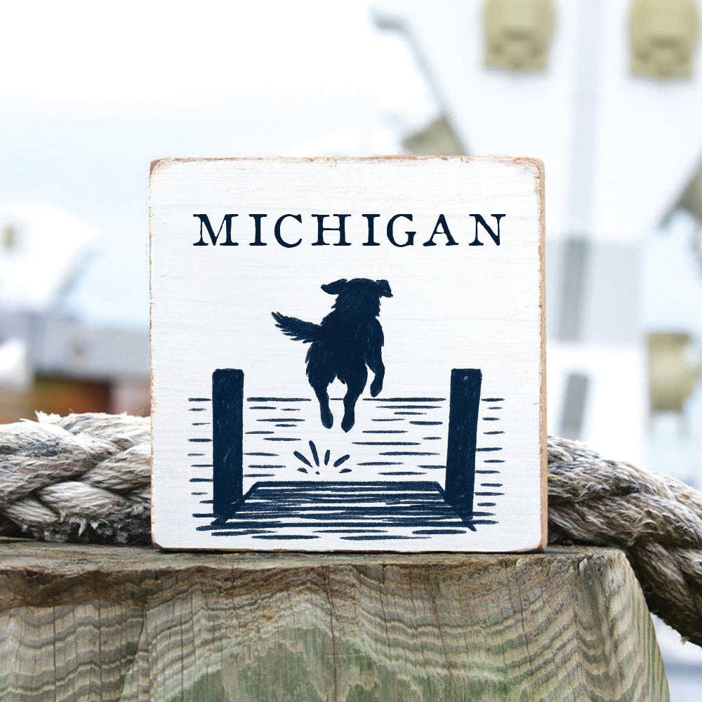 Lake Dog Jumping Personalized Block Sign