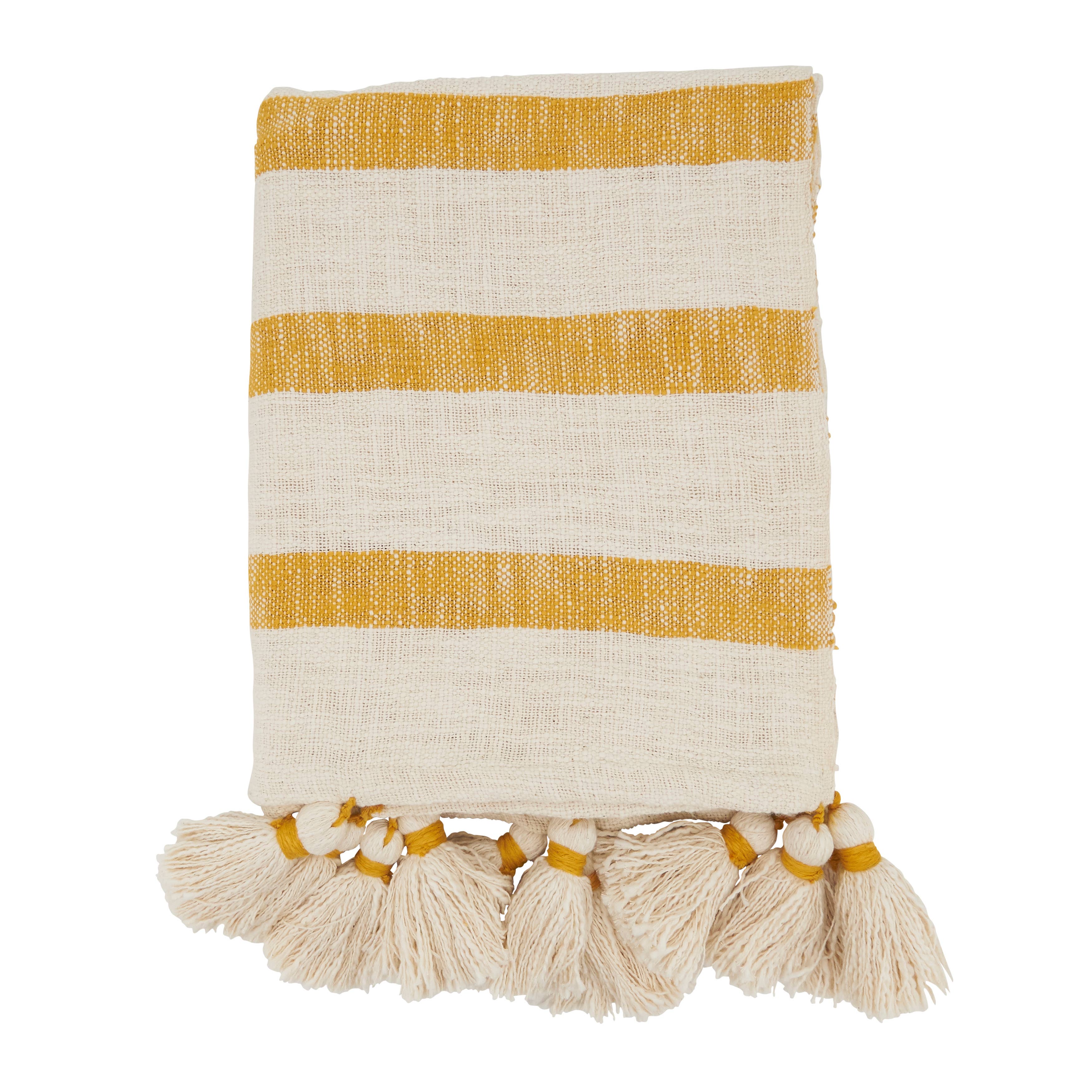 Stripe Tassel Throw: 50"x60" / Mustard