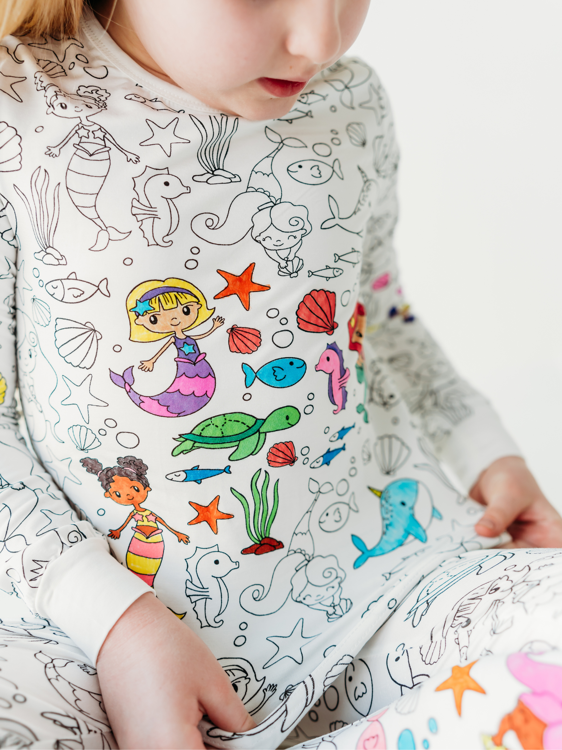 Mermaid Coloring Pajamas 2 piece set made from Bamboo: 7-8 Years