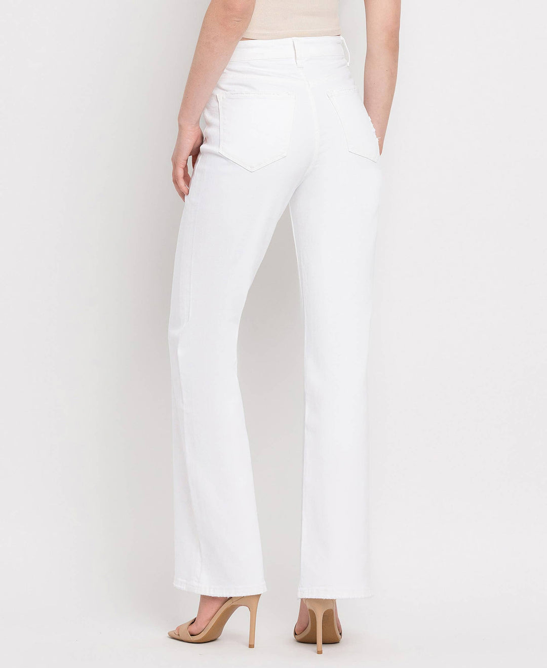 90'S VINTAGE TUMMY CONTROL SUPER HIGH FLARE JEANS V3212WH: OPTIC WHITE / 29