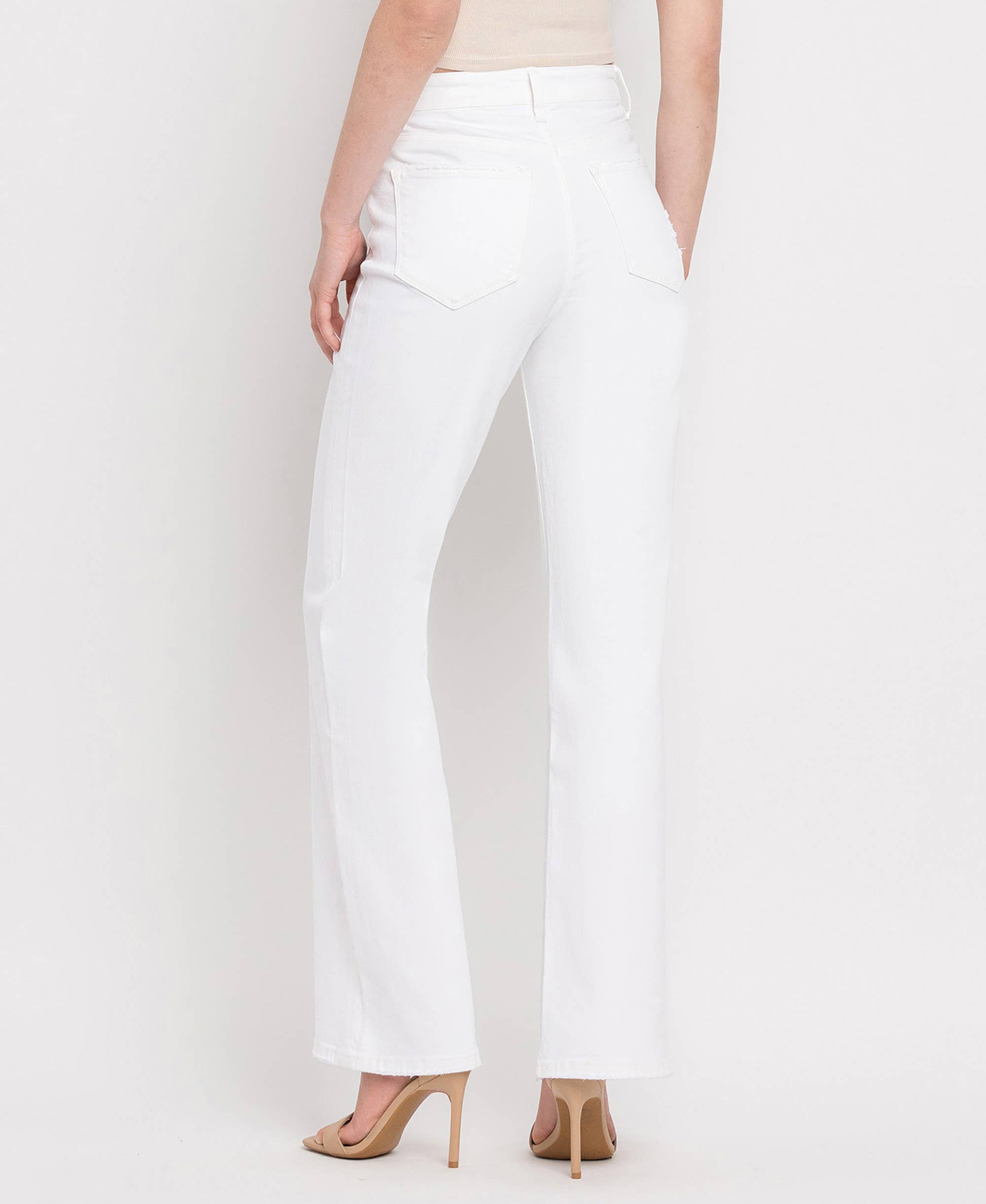 90'S VINTAGE TUMMY CONTROL SUPER HIGH FLARE JEANS V3212WH: OPTIC WHITE / 29