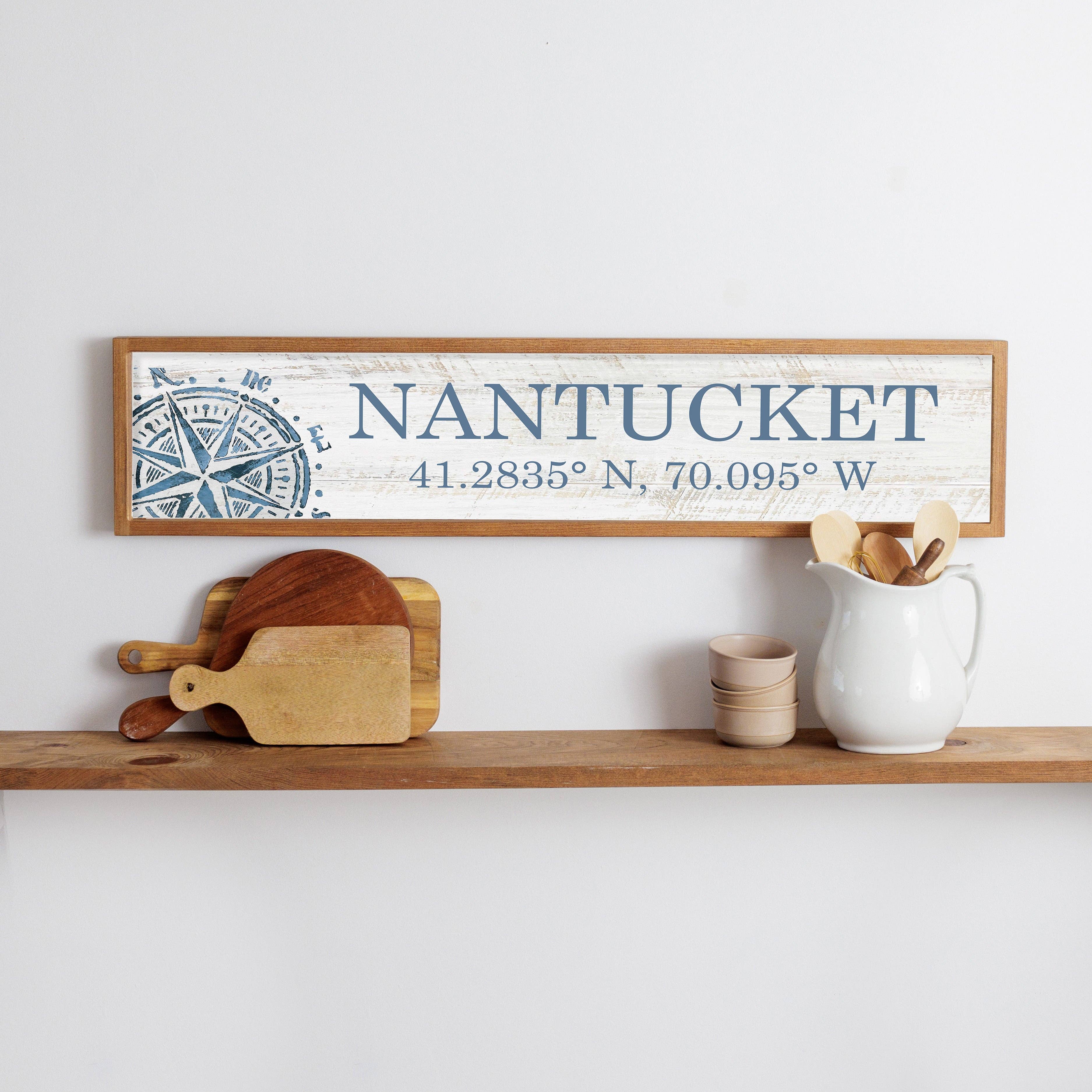 Personalized Your Word & Coordinates Compass Framed Barn Woo
