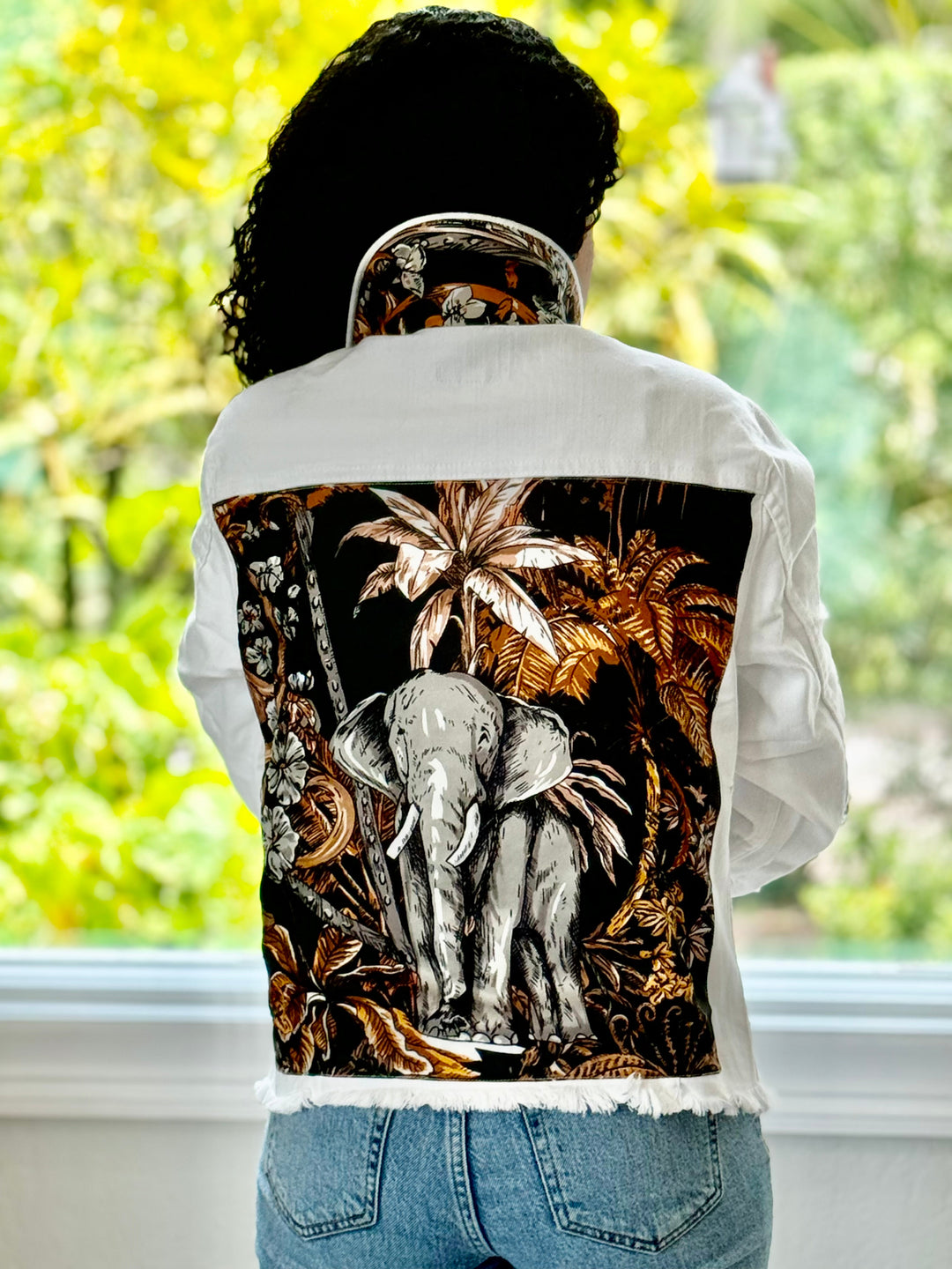 The White Denim Jacket / Tropical Elephant