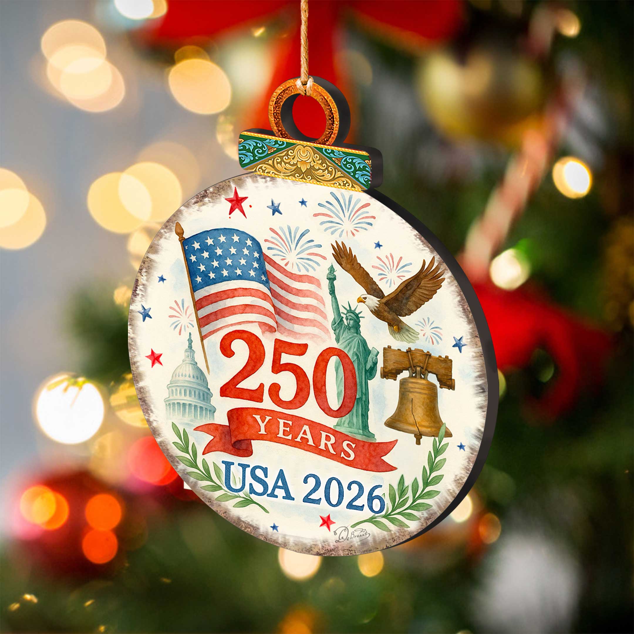 Patriotic 250th Anniversary Round Ornament by G. DeBrekht