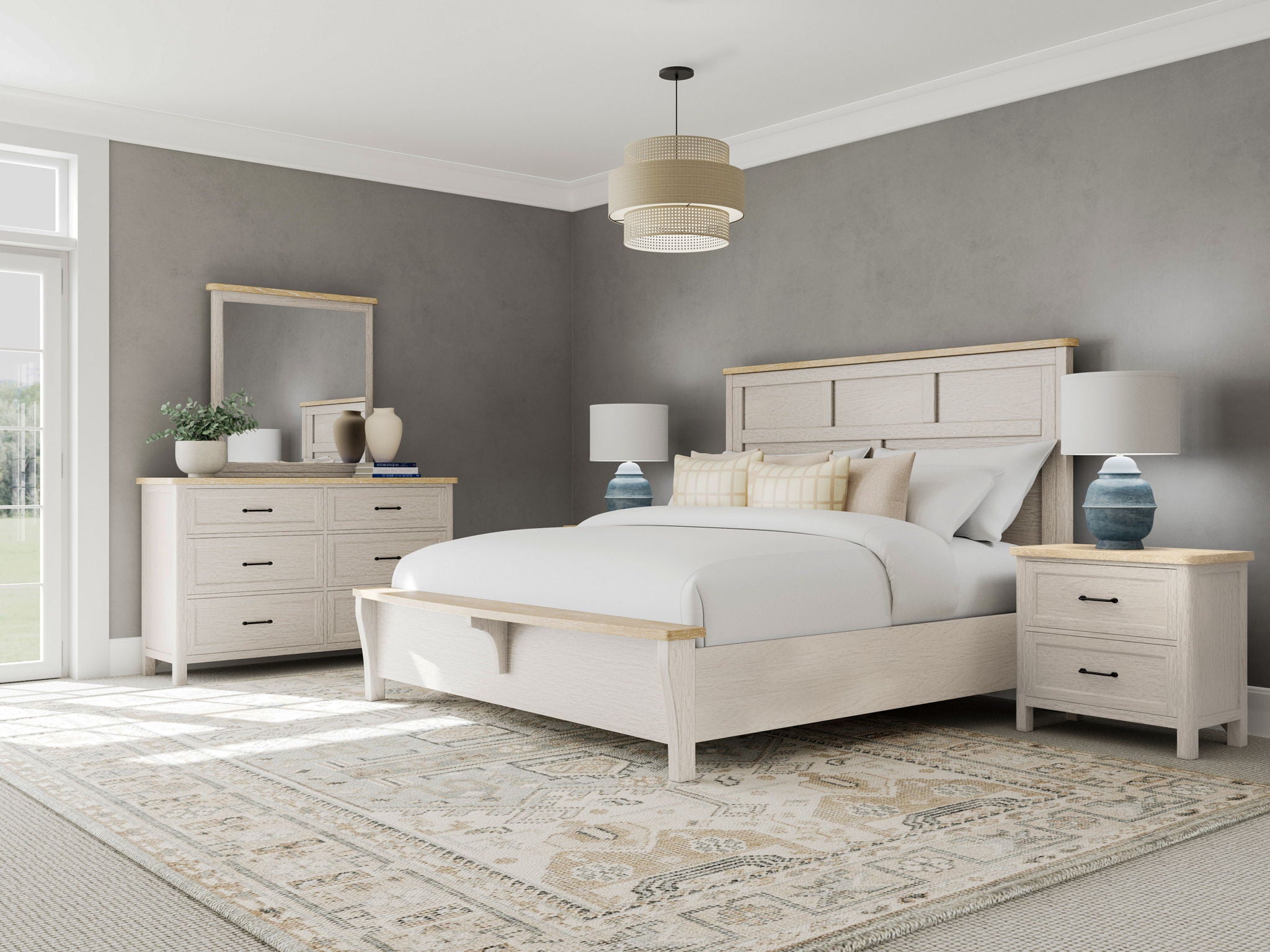 Glenndale - Two Drawer Nightstand - Aged White / Wheat