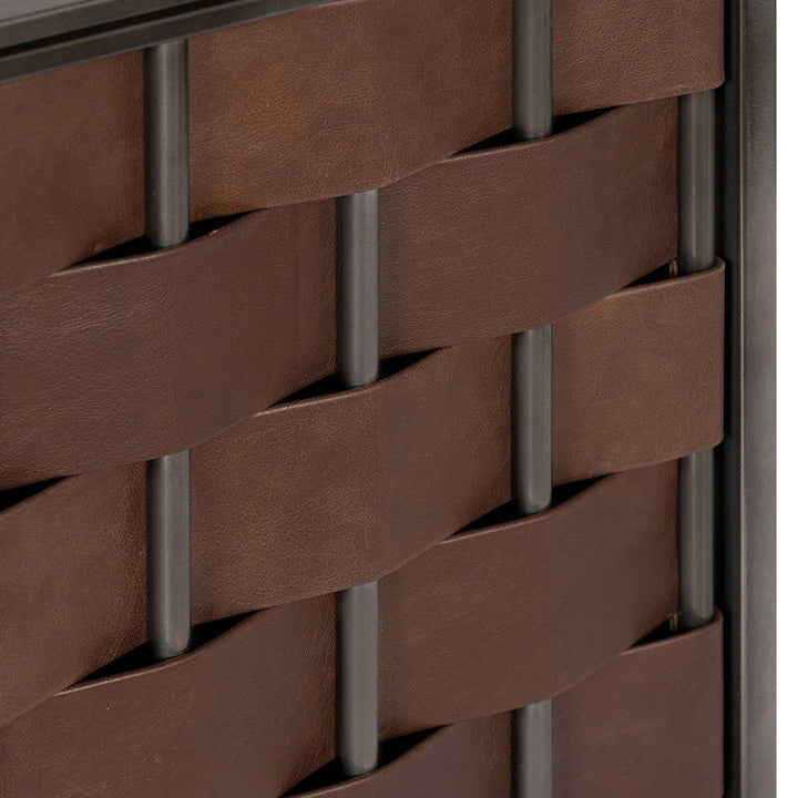 Komo - Leather/Metal 4 Doors Cabinet - Dark Brown