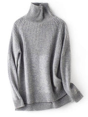 Casual Long Sleeves Loose Solid Color High-Neck Sweater Tops: GRAY / S