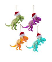 3.7" Colorful Dinosaurs W/Santa Hat 4 Assorted