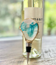 Hand Painted - Oyster Bottle Stopper - Aqua