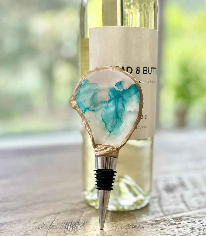 Hand Painted - Oyster Bottle Stopper - Aqua
