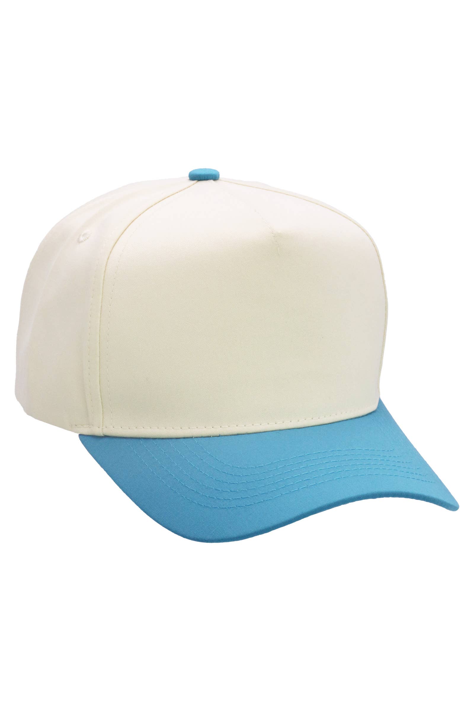 Two Tone Beige Upper Five Panel Baseball Cap: Beige/Aqua / One Size
