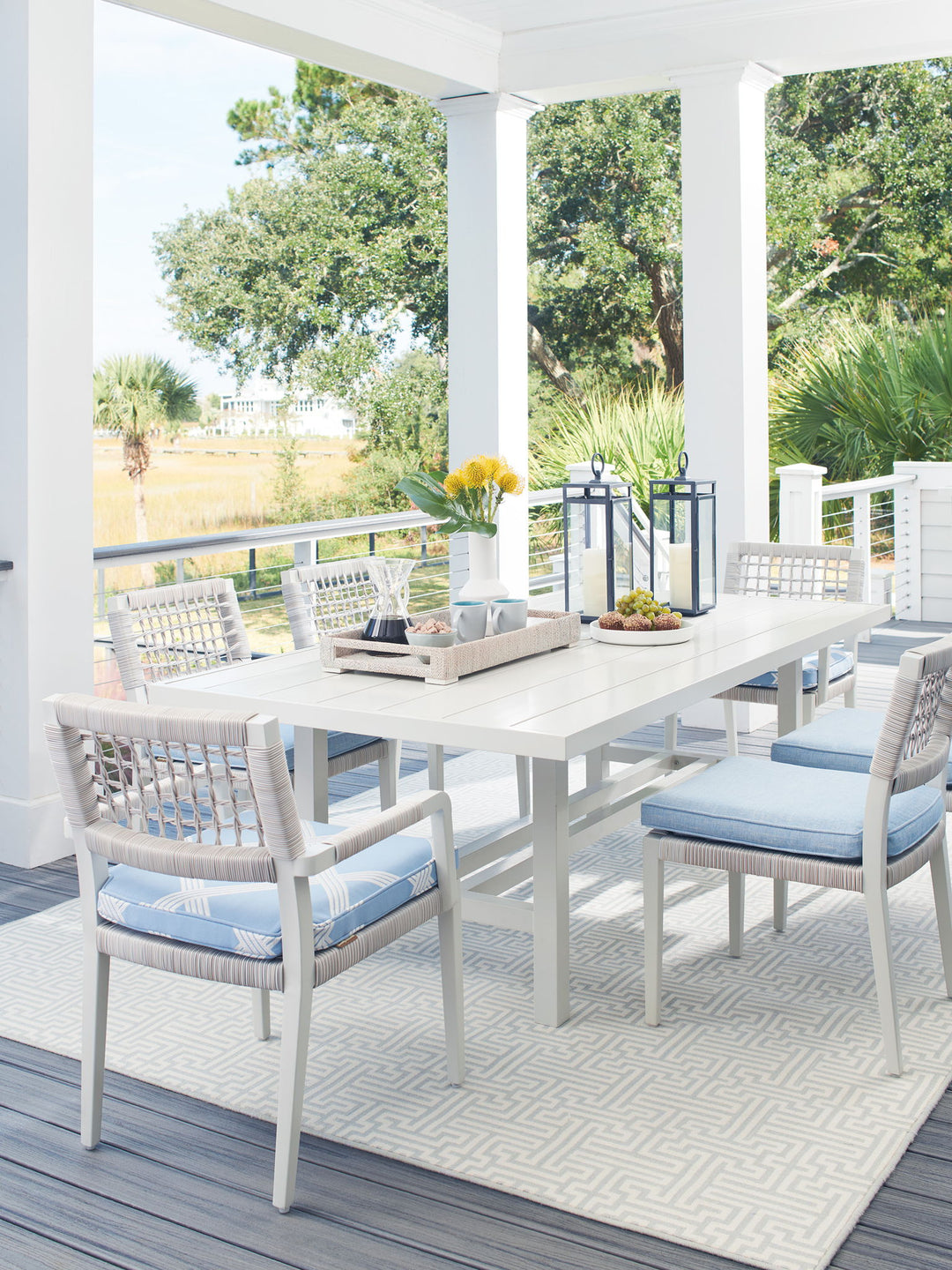 Seabrook - Arm Dining Chair - White / Light Blue
