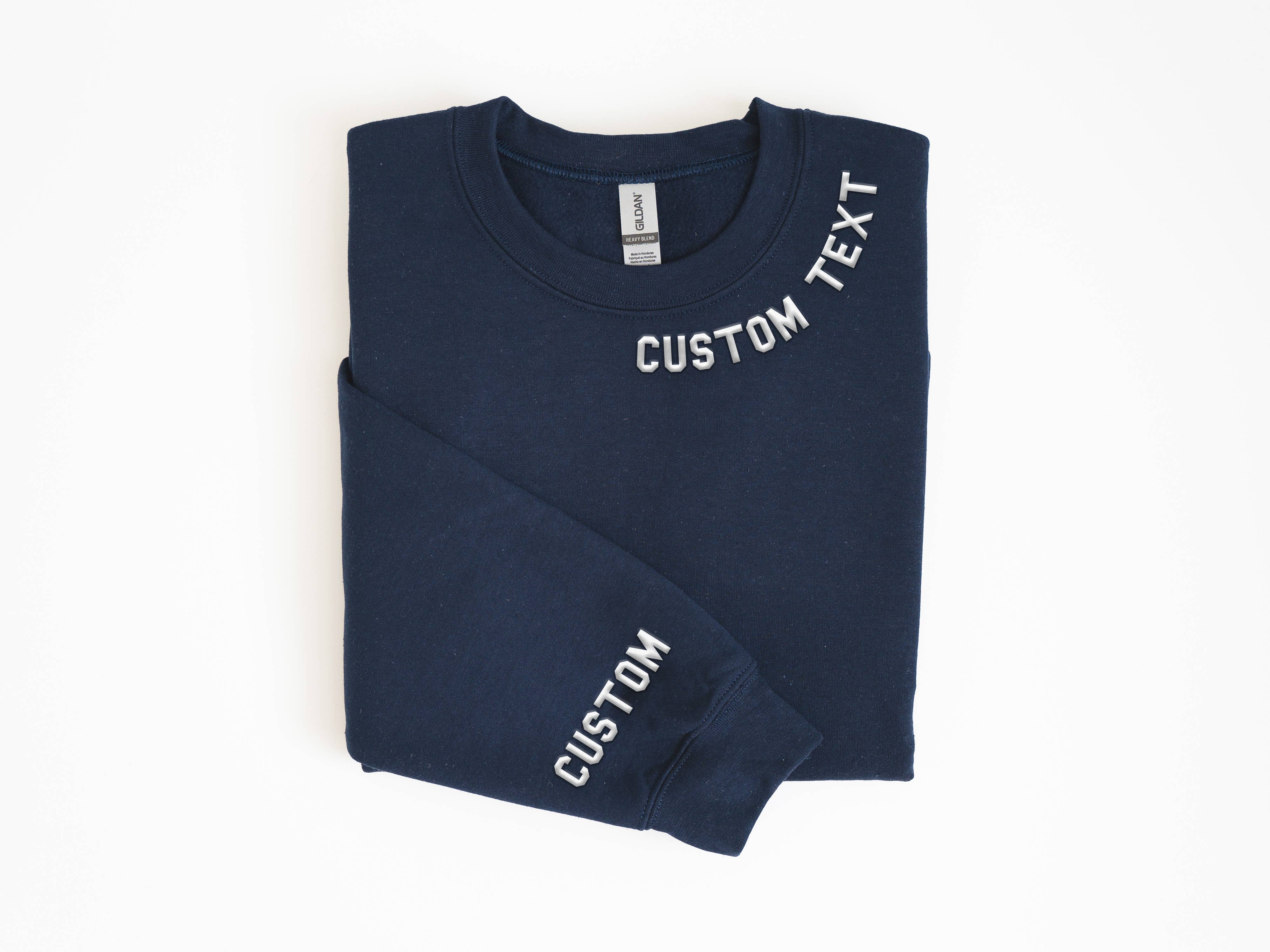CUSTOM Collar & Sleeve Embossed Puff Print Unisex Sweatshirt: Black / White / L