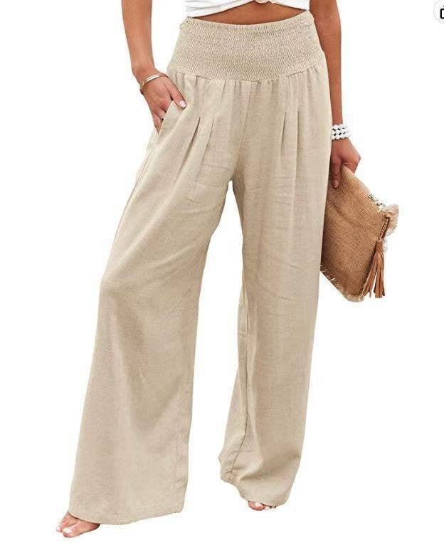 Women's slacks casual wide-legged pants wrap spring trousers: Brown / XL