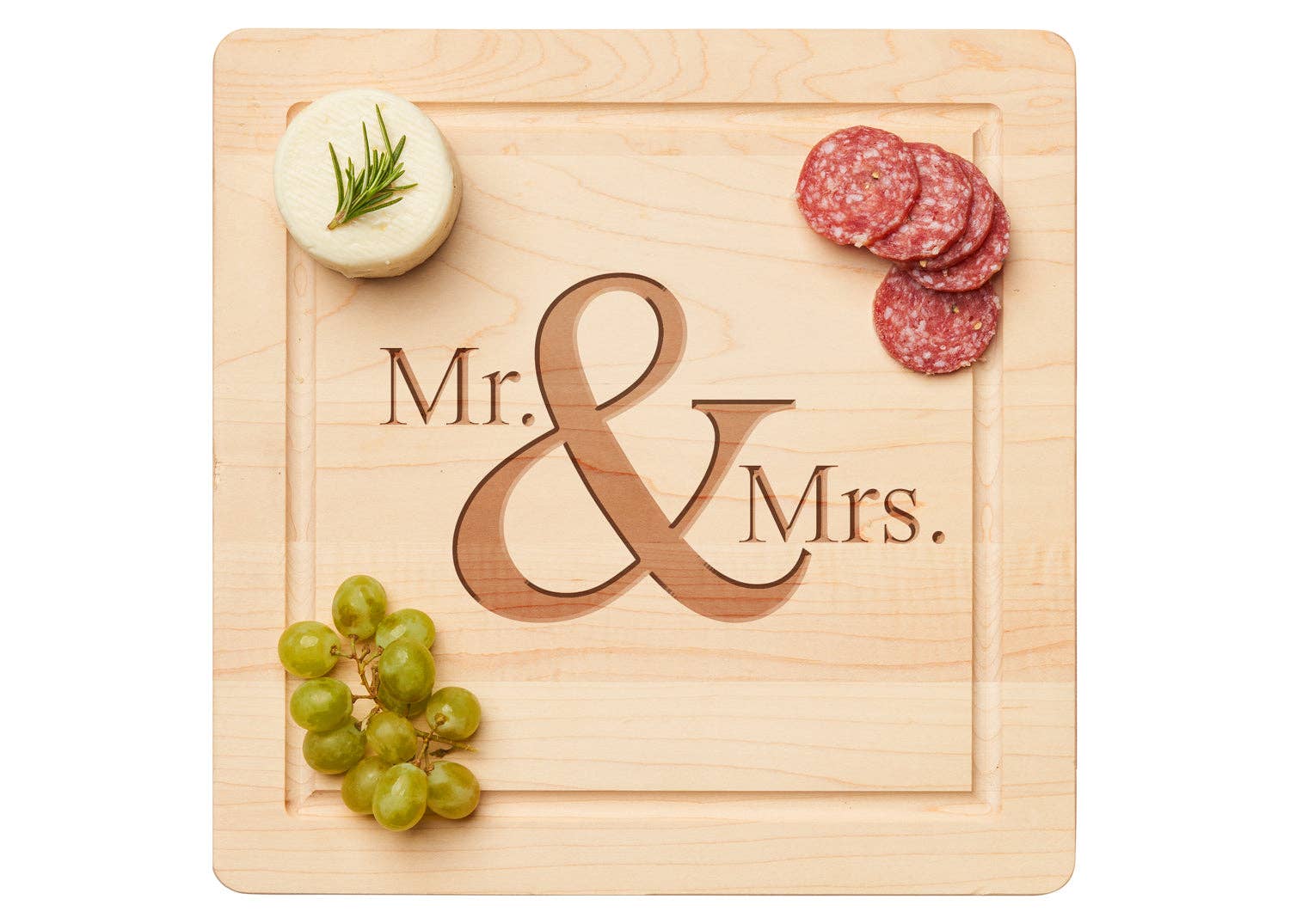 Maple Wood Cutting & Cheeseboard Square | Mr & Mrs | 12 x 12"