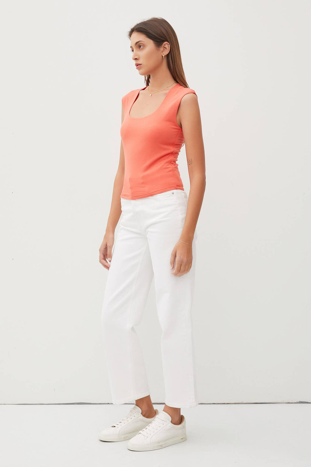 BASIC CAP SLEEVE KNIT TOP: Large / Off White