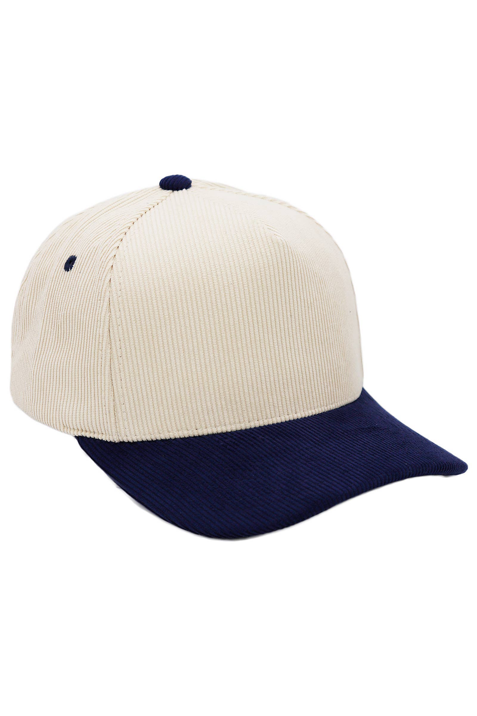 Premium Corduroy Beige Upper Baseball Cap: BEIGE/NAVY BLUE / ONE SIZE