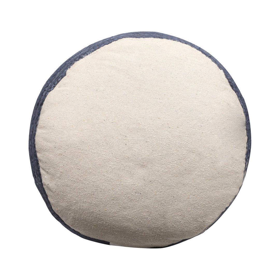 Transitional Nautical Natural/Navy Hand Woven Cylinder Pouf