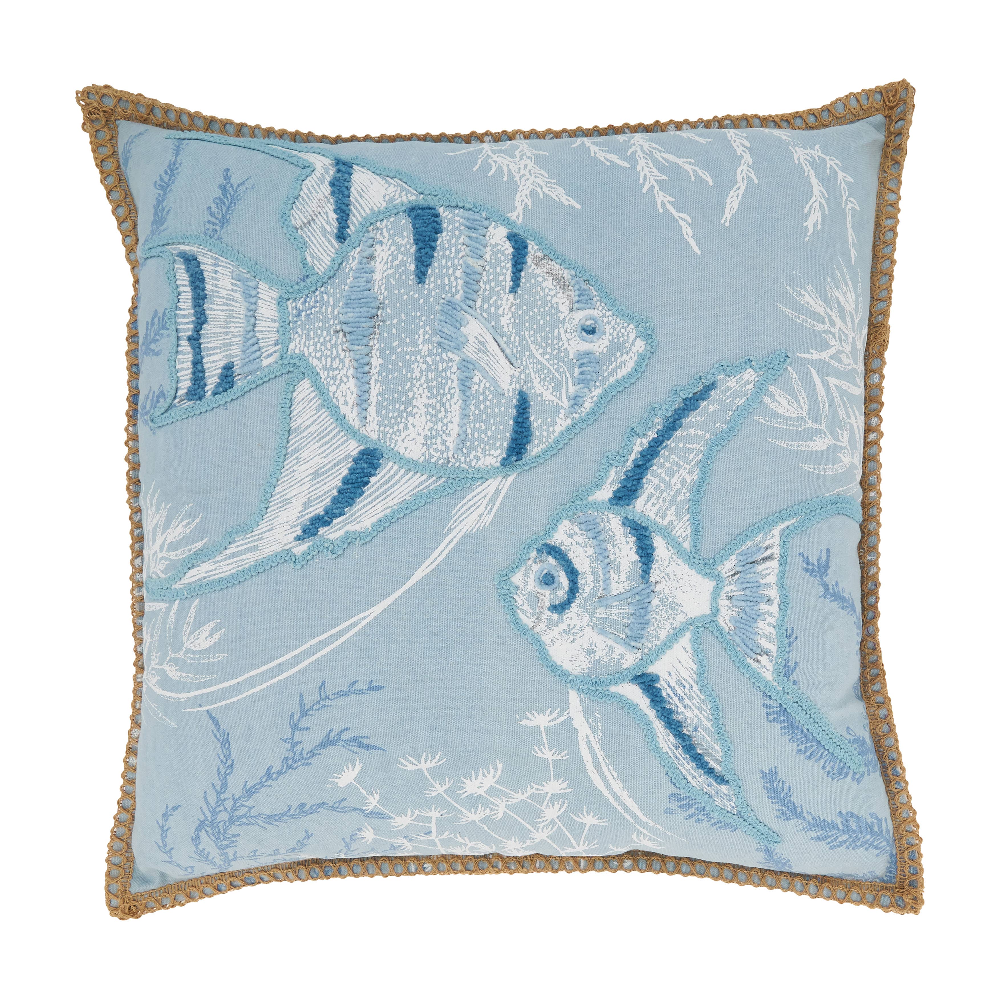Seaside Splash Fish Throw Pillow: Blue / 20" / Poly Filled