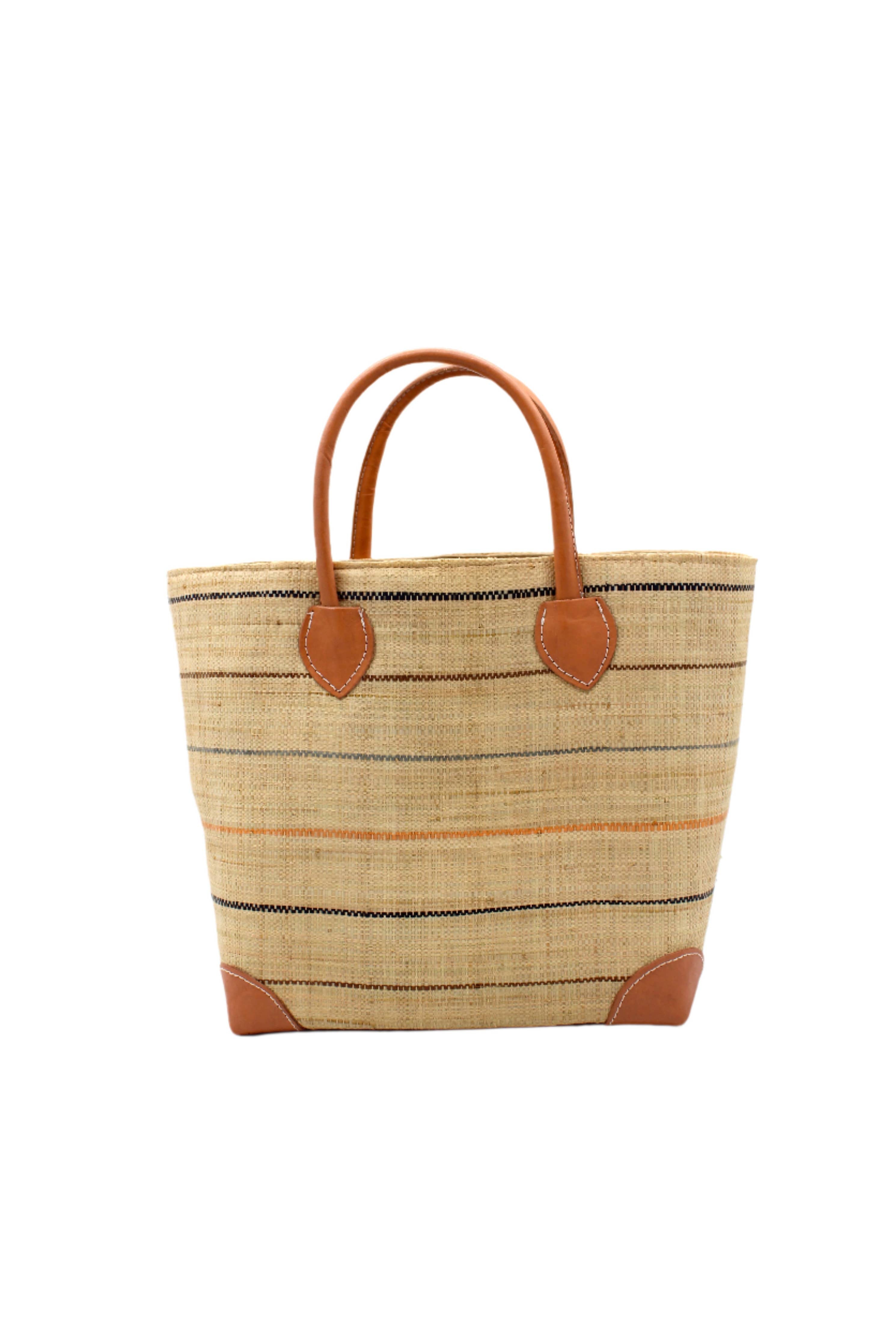 Augustine Straw Basket Bag - Three Sizes: Coral / Large