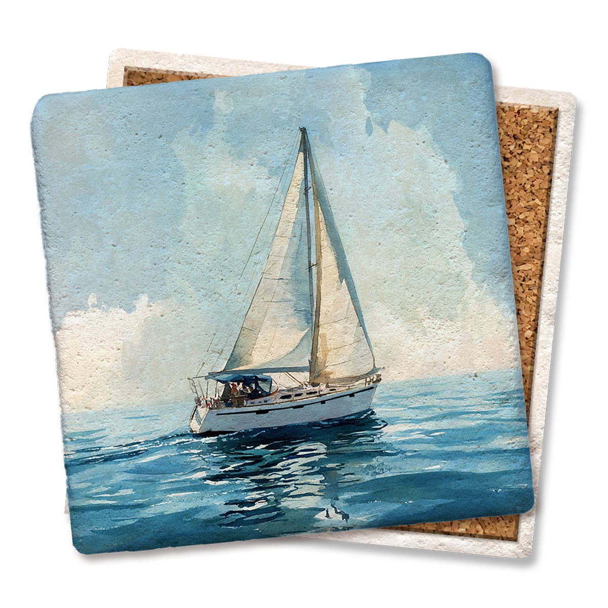 Coaster Nautical Sailboat Watercolor: Limestone