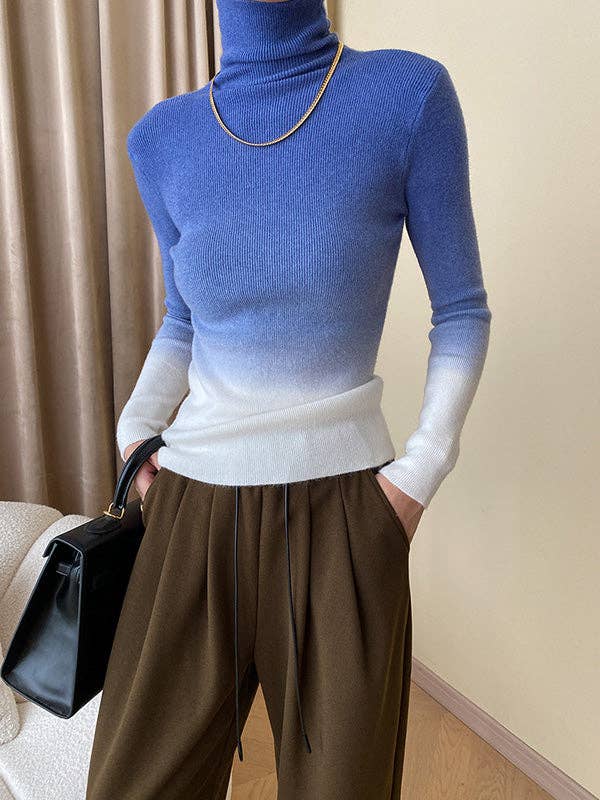 Long Sleeves Skinny Gradient High-Neck Pullovers Sweater Tops: CAMEL / One_size