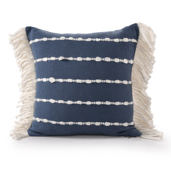 Dana Striped Cotton Blend Throw Pillow, 20" x 20" Navy/Ivory