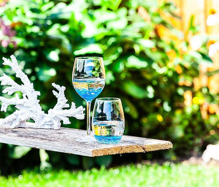 Blue/Clear Fish Cut Glassware: Stemless Goblet (18oz)