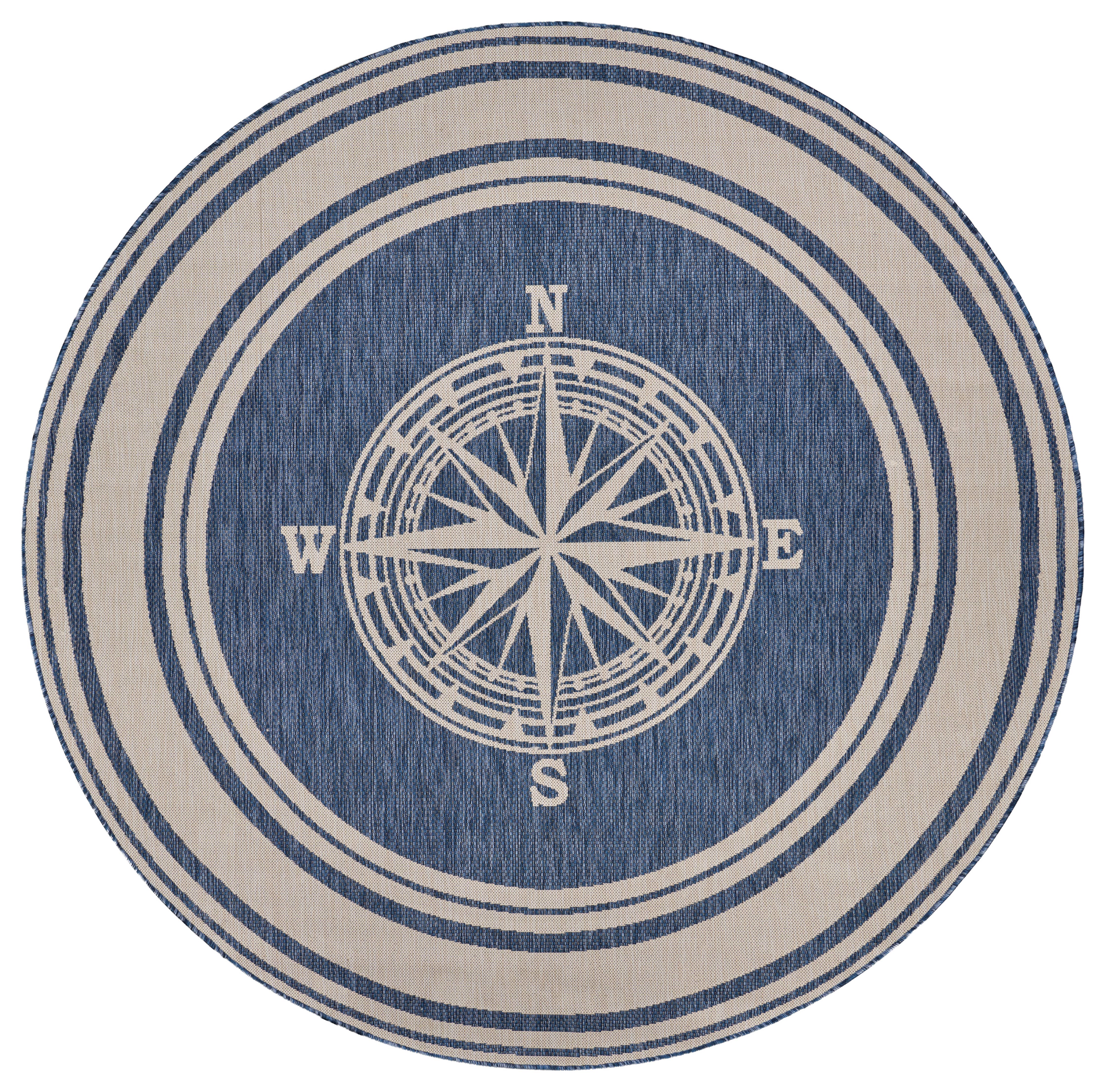 Samantha Navigate Navy Blue/White Indoor/Outdoor Area Rug: 7'6" x 9'5"