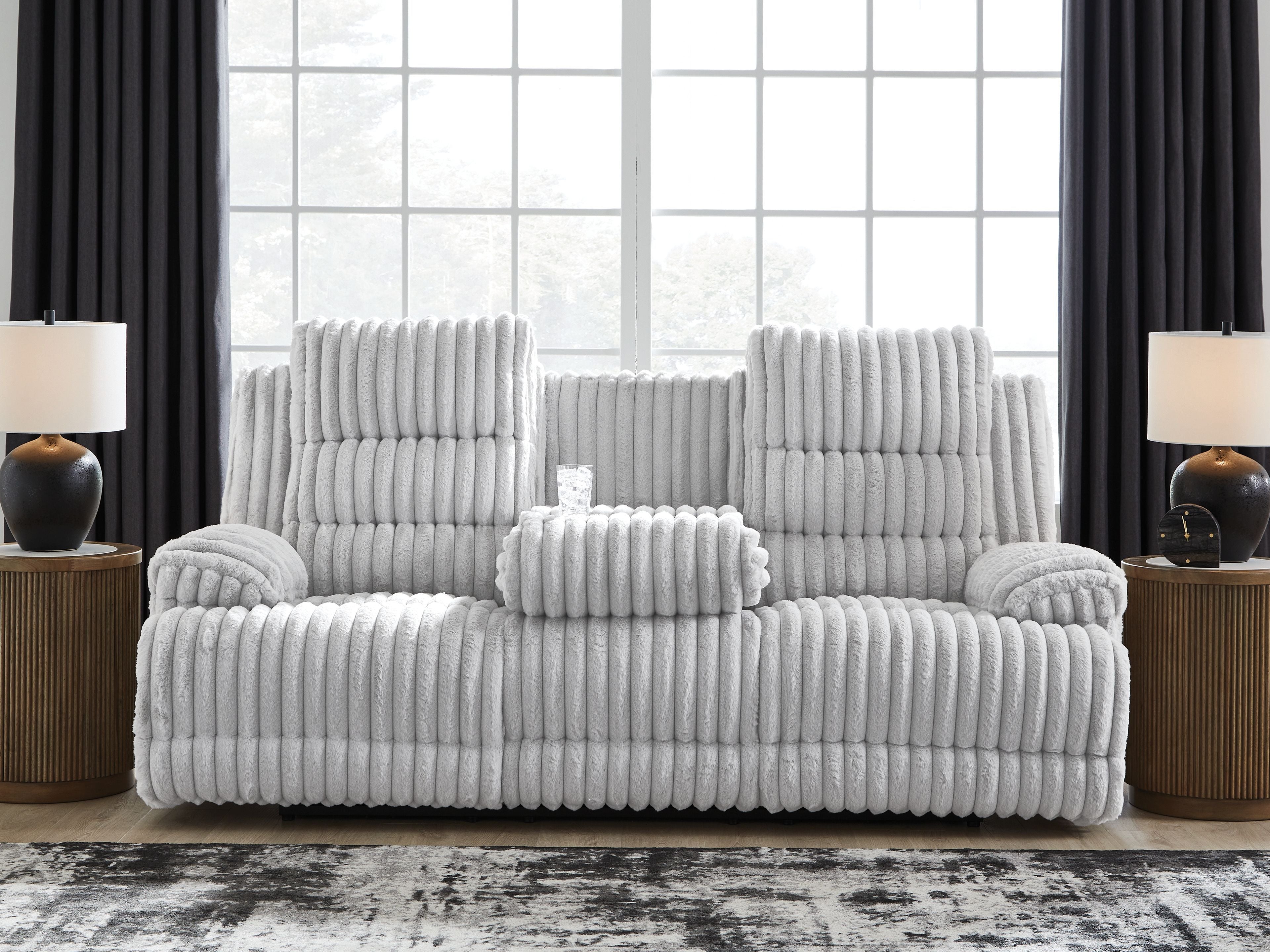 Rhines Falls - Reclining Power Sofa With Drop Down Table - Alloy
