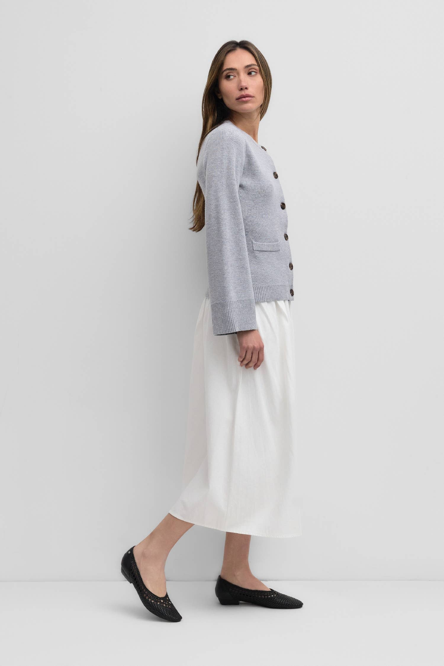 The Tyler Cardigan | Bell Sleeve Buttoned Cardigan: CHESTNUT BROWN / LARGE