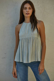 L5593 - Sleeveless Rayon Gauze Halter Top: Pale Mint / S