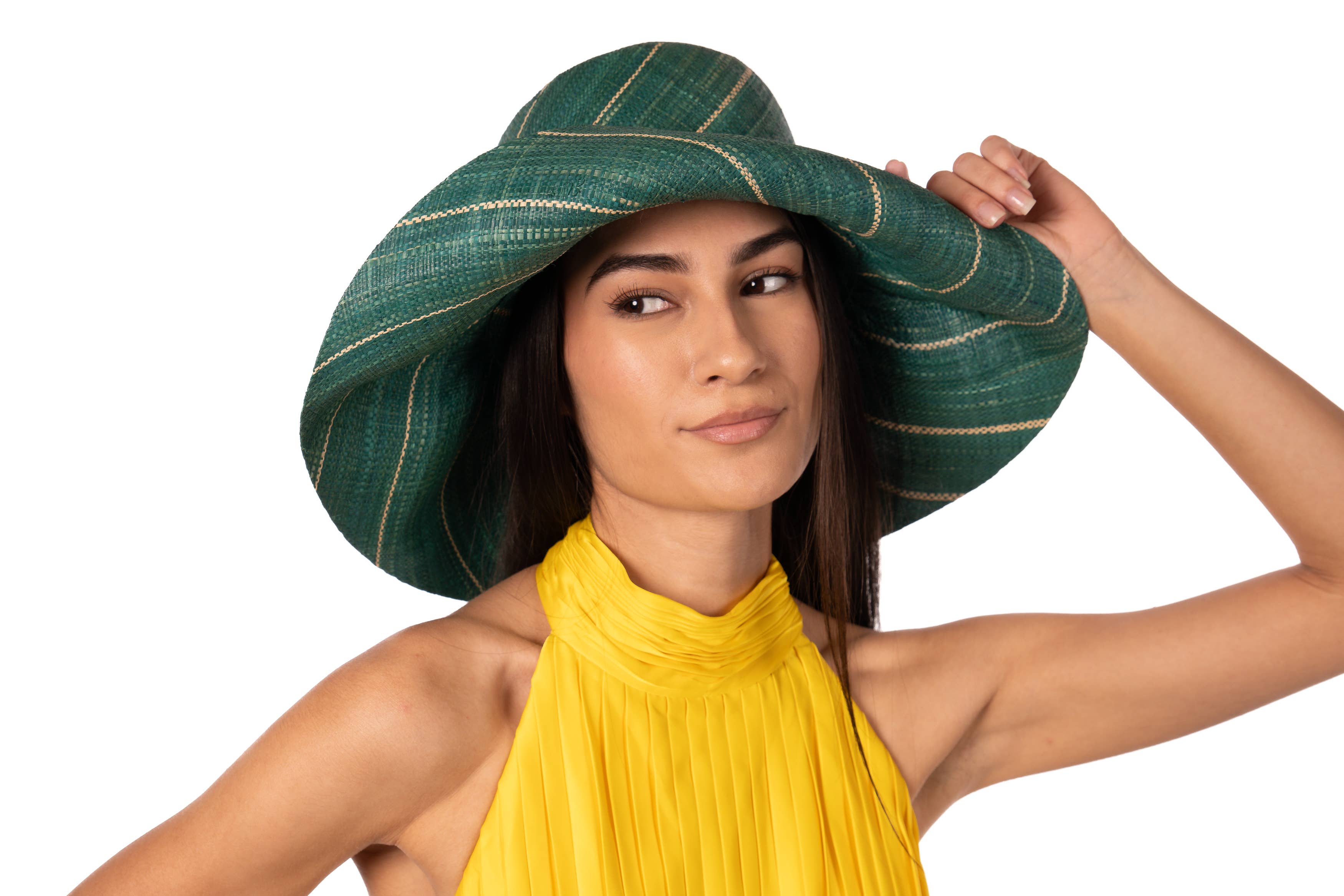 5" & 7" Wide Brim Pinstripe Packable Straw Sun Hats: Brights Multicolor Pinstripes / 7" Brim