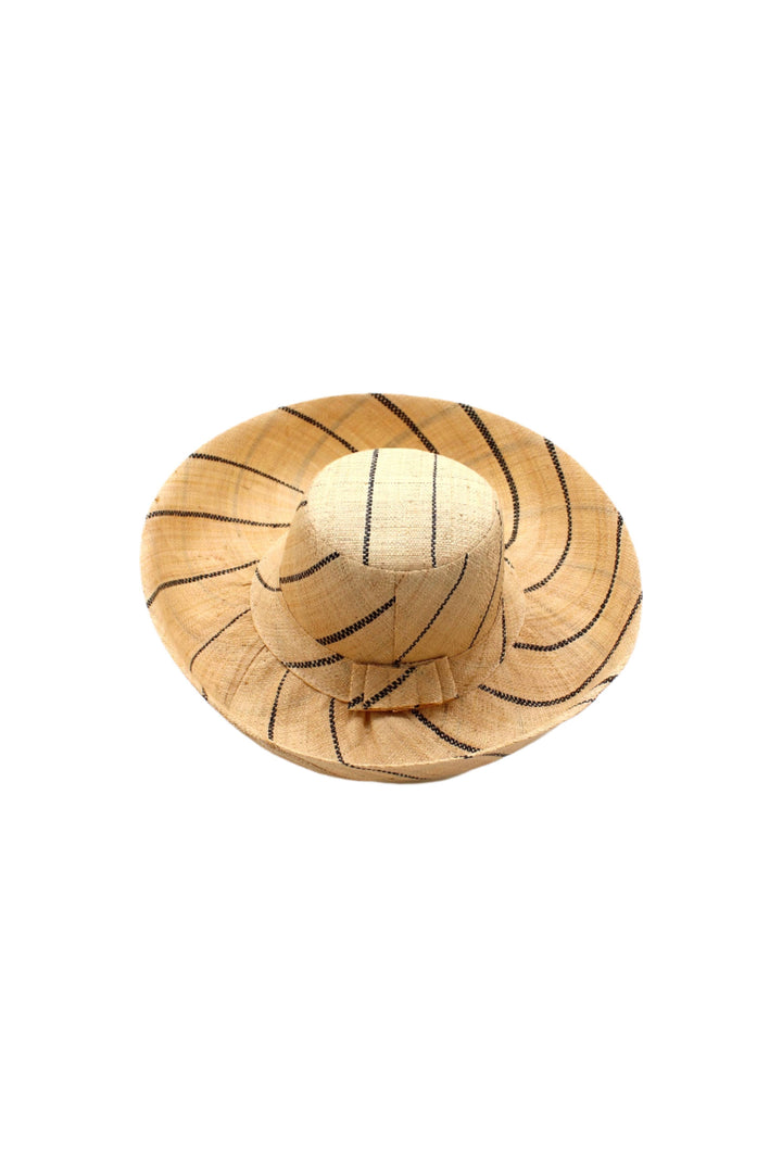 5" & 7" Wide Brim Pinstripe Packable Straw Sun Hats: Brights Multicolor Pinstripes / 7" Brim