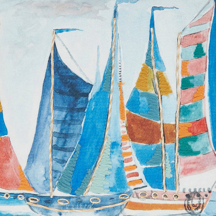 Charming Outdoor Sail Boats Pillow: Multi / Poly Filled / 20"