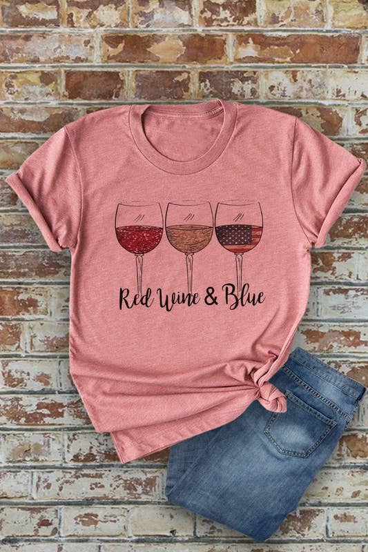 Red Wine & Blue, 4th of July, Unisex Short Sleeve T-Shirt: White / S
