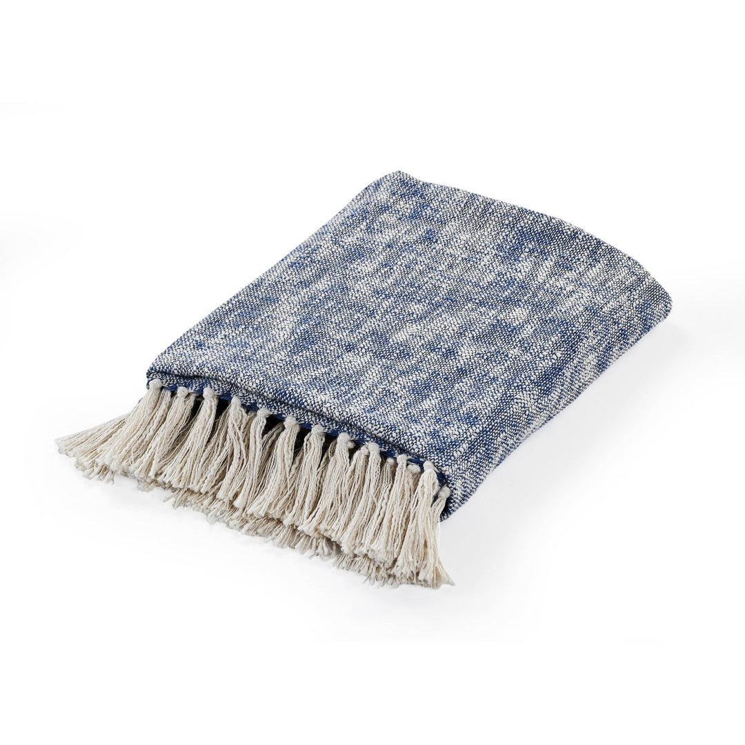 Boho Chambray Throw Blanket with Fringe: Navy Blue