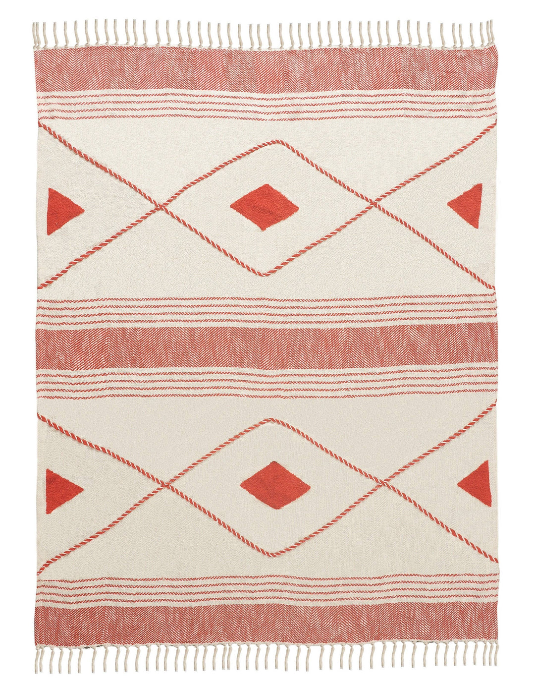 Coastal Edge Geometric Diamond Throw Blanket with Fringe: Blue/White