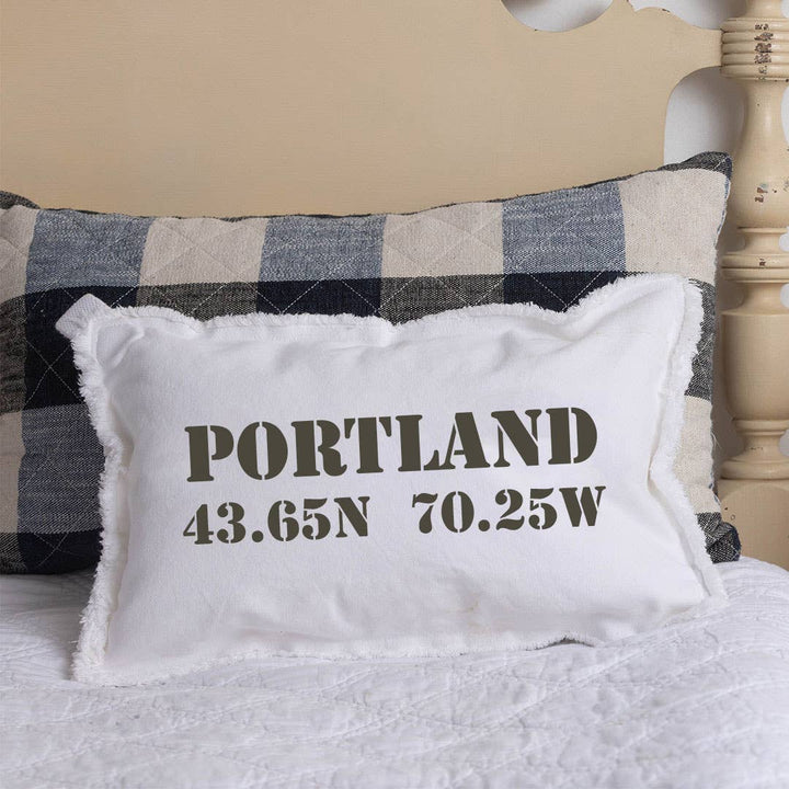 Personalized Your Word + Coordinates Stencil Lumbar Pillow: Natural / 18" X 25"