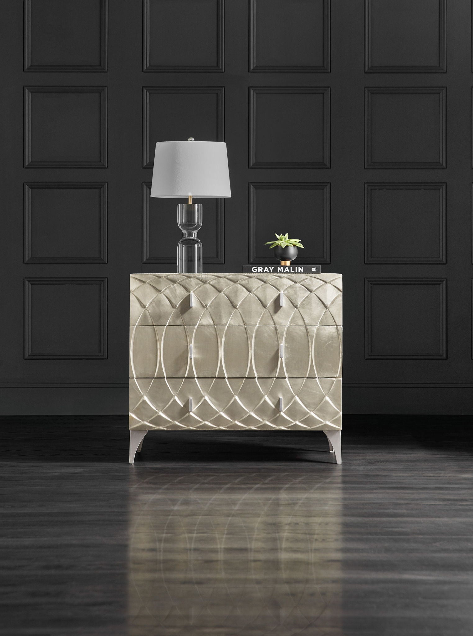 Melange - Mathilda 3-Drawer Chest - Pearl Silver