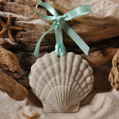 Scallop Shell Sand Ornament: Ribbon and Glitter